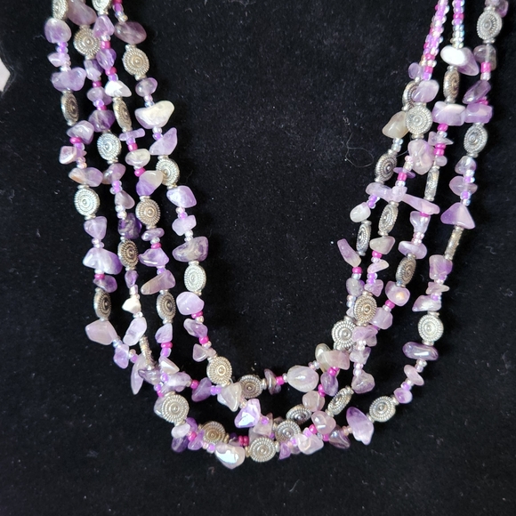 Amethyst Beaded Multi-Layer 16" Necklace and Earring Set - Picture 6 of 7
